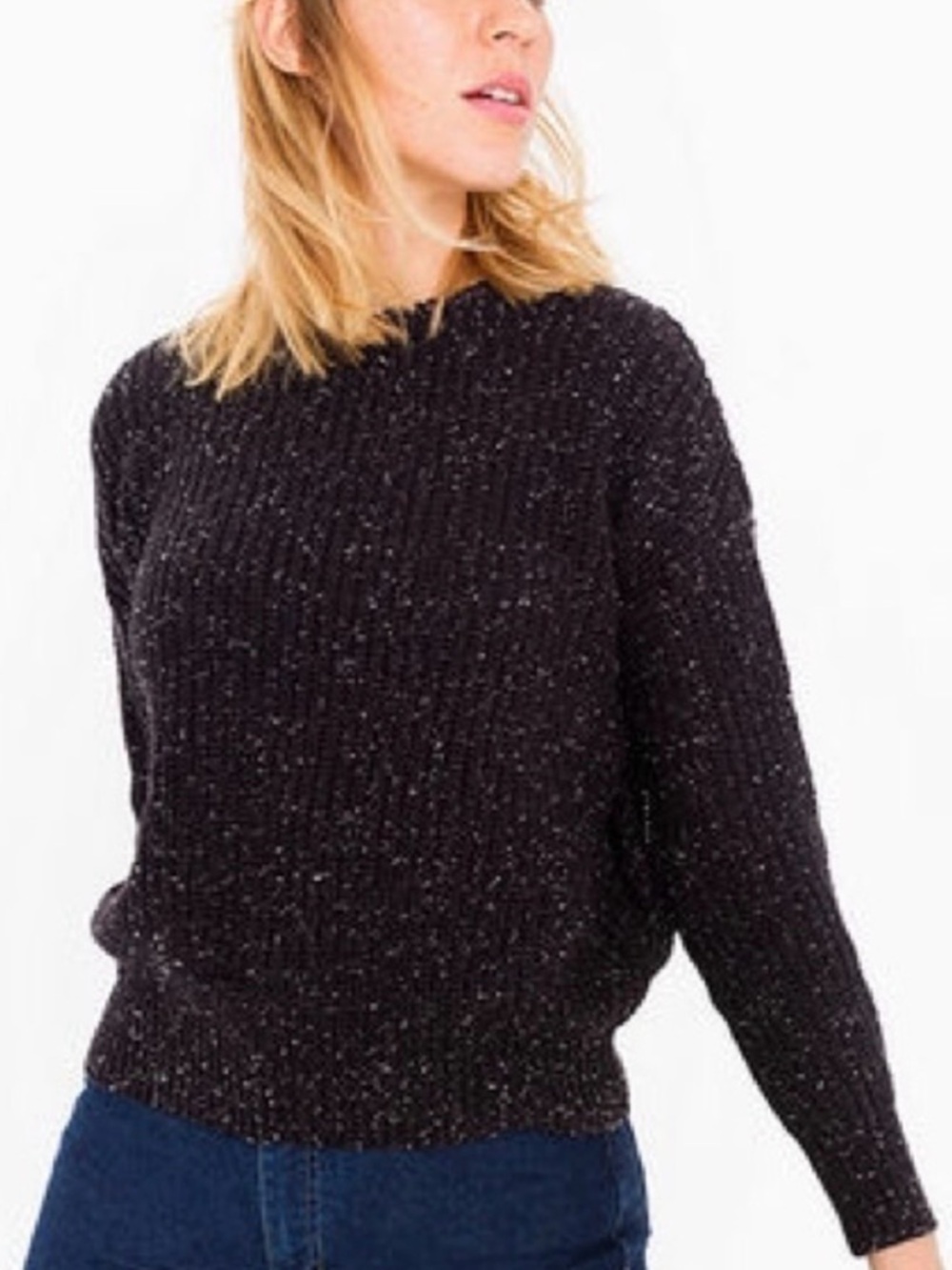 American Apparel Gray Flecked Fisherman Rib Knit Sweater XS 100% Cotton